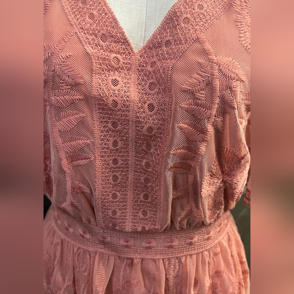 Elegant Coral Empire Waist Lace Dress - Picture 8 of 8